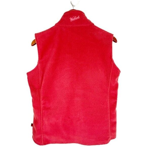 WOOLRICH Fleece Vest Women M Soft Ruby Pink Full Zip Embroidered Logo WARM Layer - Picture 4 of 8